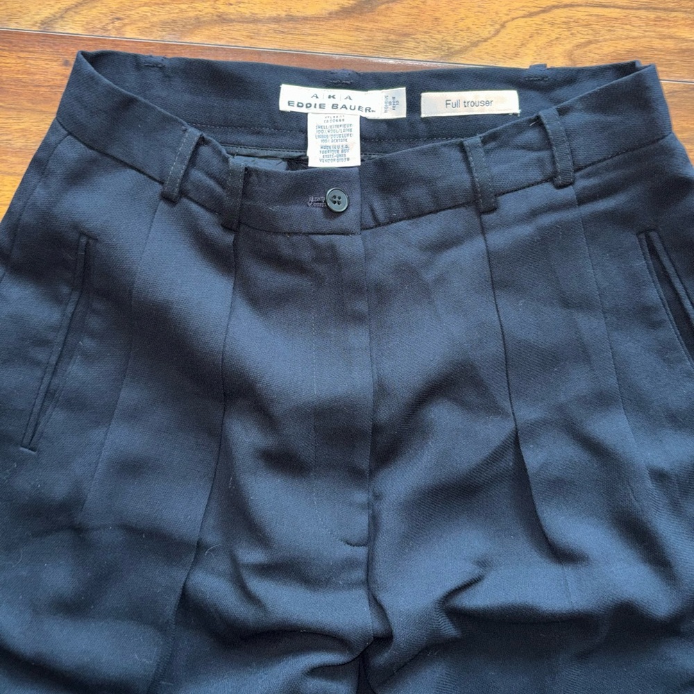 Vintage Eddie Bauer Black Wide-Leg Pleated Wool Trousers - Picture 2 of 5